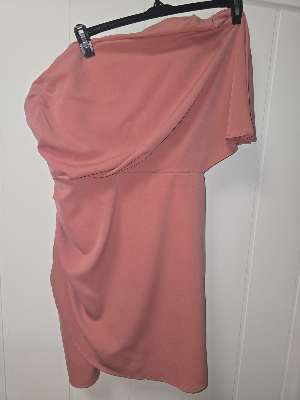 SHEIN Coral One-Shoulder Draped Cocktail Dress